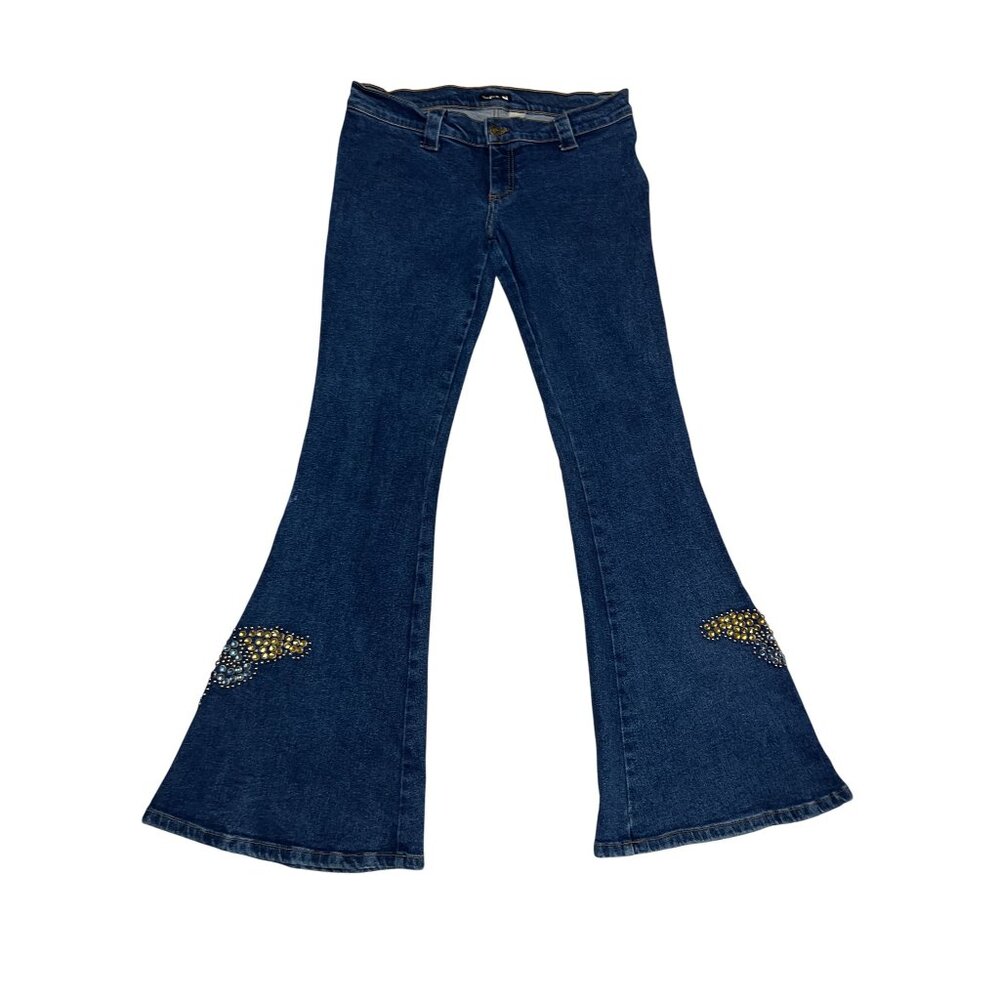 Vintage Frankie B Y2K Low Rise Flare Jeans Rhinestoned Butterflies Size Medium